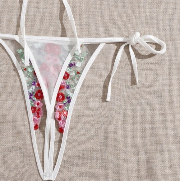 NEW Shein Sexy White See Through Embroidered Mesh Crotchless Lingerie Set 4X(20 - Picture 5 of 6